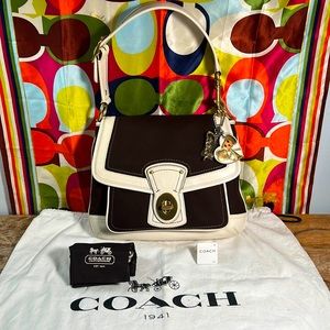 NWT Coach Legacy Stripe Parchment/Brown Slim Flap Ali Turnlock Shoulder Bag $378